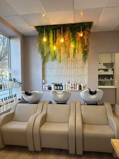 Bacs à shampoing et décoration végétale du salon